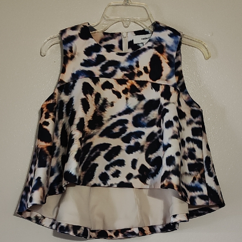 Cameo Leopard Sleeveless Tank Top Blue High Low Size Small
